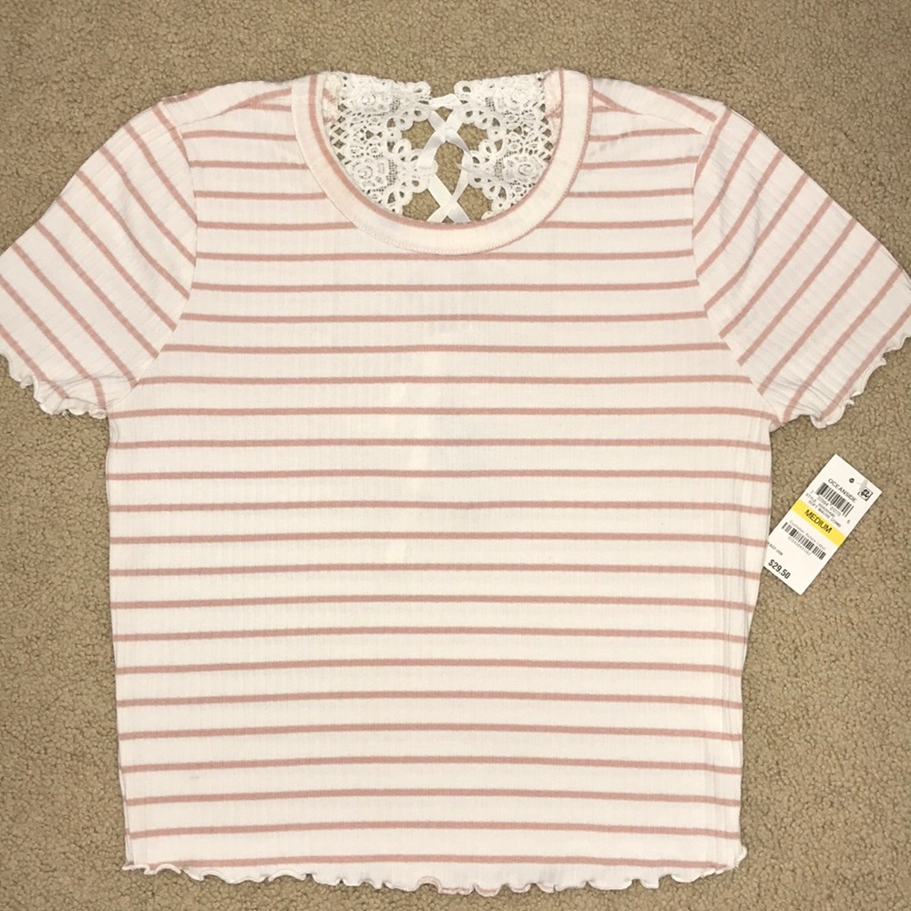 American Rag Crop Short Sleeve Top Mauve/White M